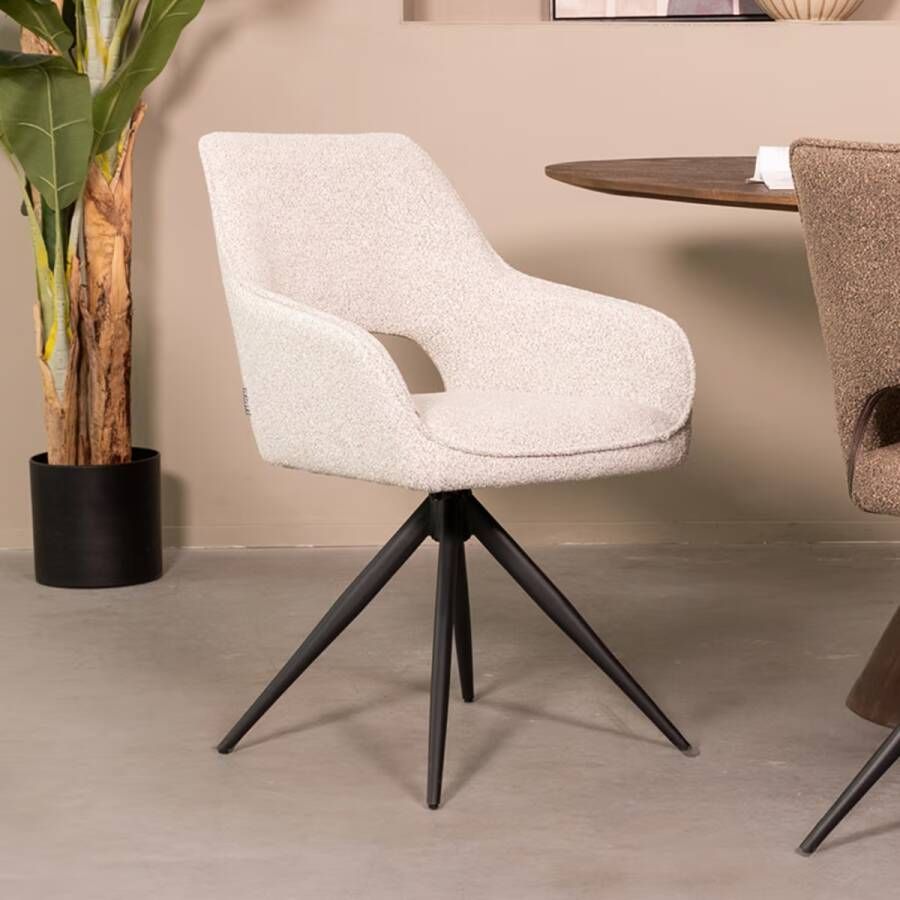LABEL51 | Eetkamerstoel Finley Wit Boucle | Zitmeubels eetkamer | Armstoel