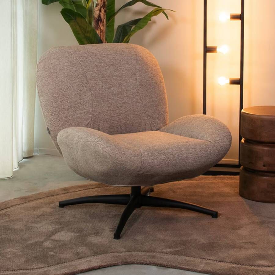 LABEL51 | Fauteuil Clayton Taupe Stof | Zitmeubels woonkamer | Draaifauteuil
