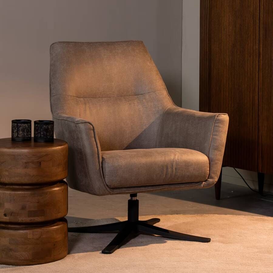 LABEL51 | Fauteuil Tod Taupe Micro Suede | Zitmeubels woonkamer | Draaifauteuil