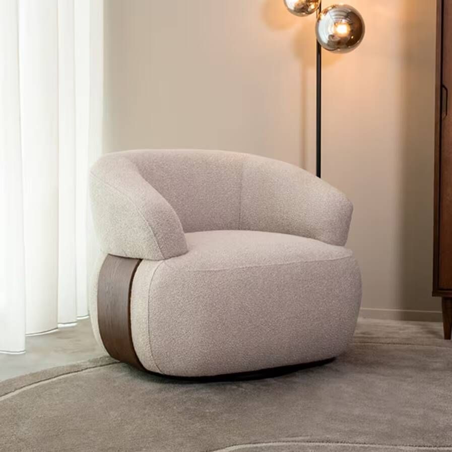 LABEL51 | Fauteuil Valenza Walnoot Boucle Walnoot Eiken | Zitmeubels woonkamer | Fauteuil
