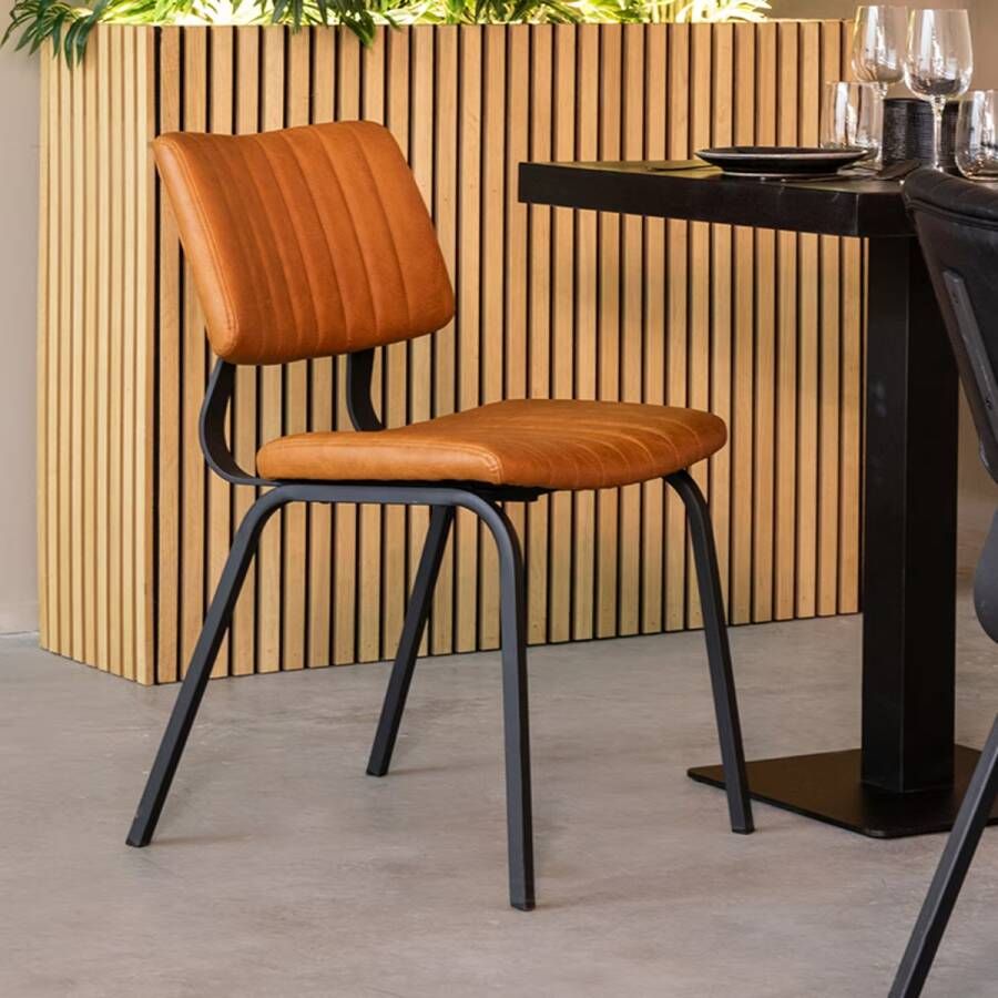 LABEL51 | Eetkamerstoel Gusto Cognac PU-Leder | Zitmeubels eetkamer | Eetkamerstoel