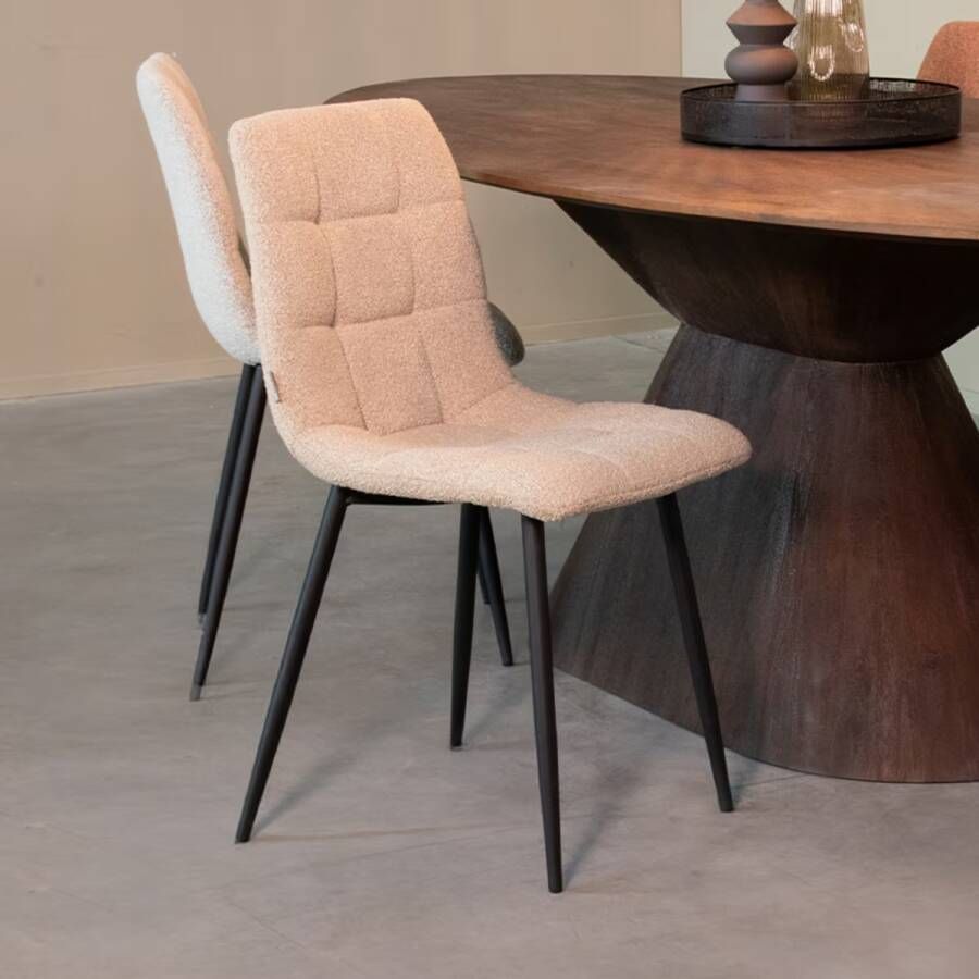 LABEL51 | Eetkamerstoel Juul 54x45x89 cm Zand Stof | Zitmeubels eetkamer | Eetkamerstoel