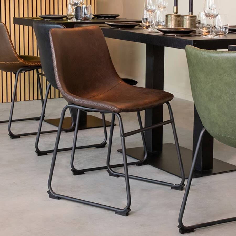 LABEL51 | Eetkamerstoel Risto Bruin PU-Leder | Zitmeubels eetkamer | Eetkamerstoel