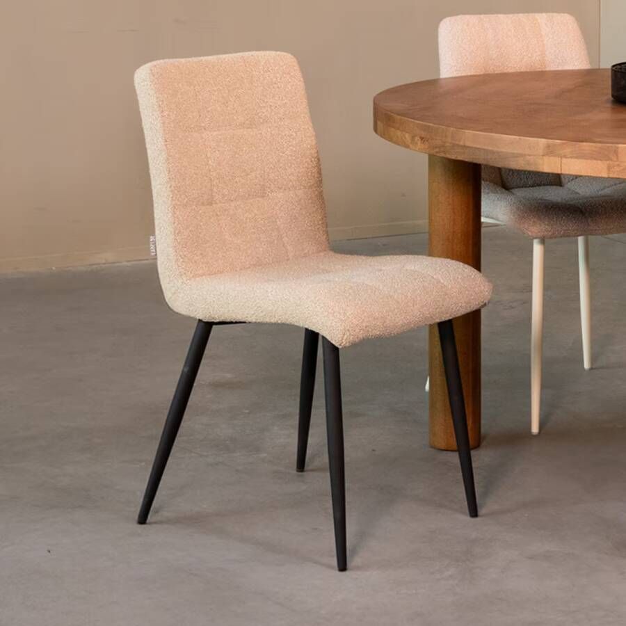LABEL51 | Eetkamerstoel Sam 57x45x86 cm Zand Stof | Zitmeubels eetkamer | Eetkamerstoel