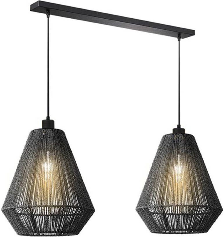 LABEL51 Hanglamp 'Ibiza Diamond' Jute 2-lamps kleur Zwart