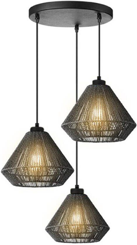 LABEL51 Hanglamp 'Ibiza Diamond' Jute 3-lamps kleur Zwart