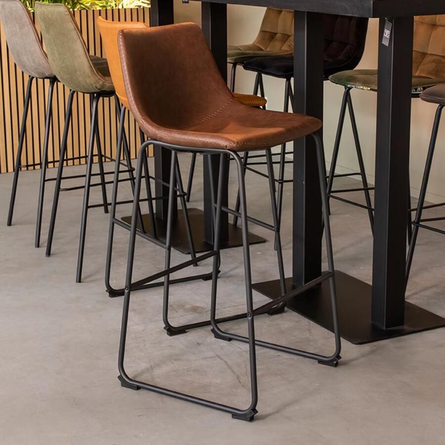 LABEL51 | Barkruk Risto Bruin PU-Leder Zithoogte 75 | Zitmeubels eetkamer | Barstoel