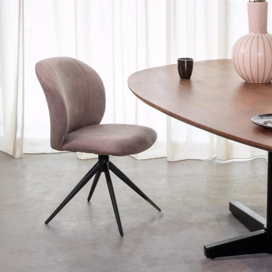 LABEL51 | Eetkamerstoel Kimo 50x54x87 cm Bruin Micro Suede | Zitmeubels eetkamer | Eetkamerstoel