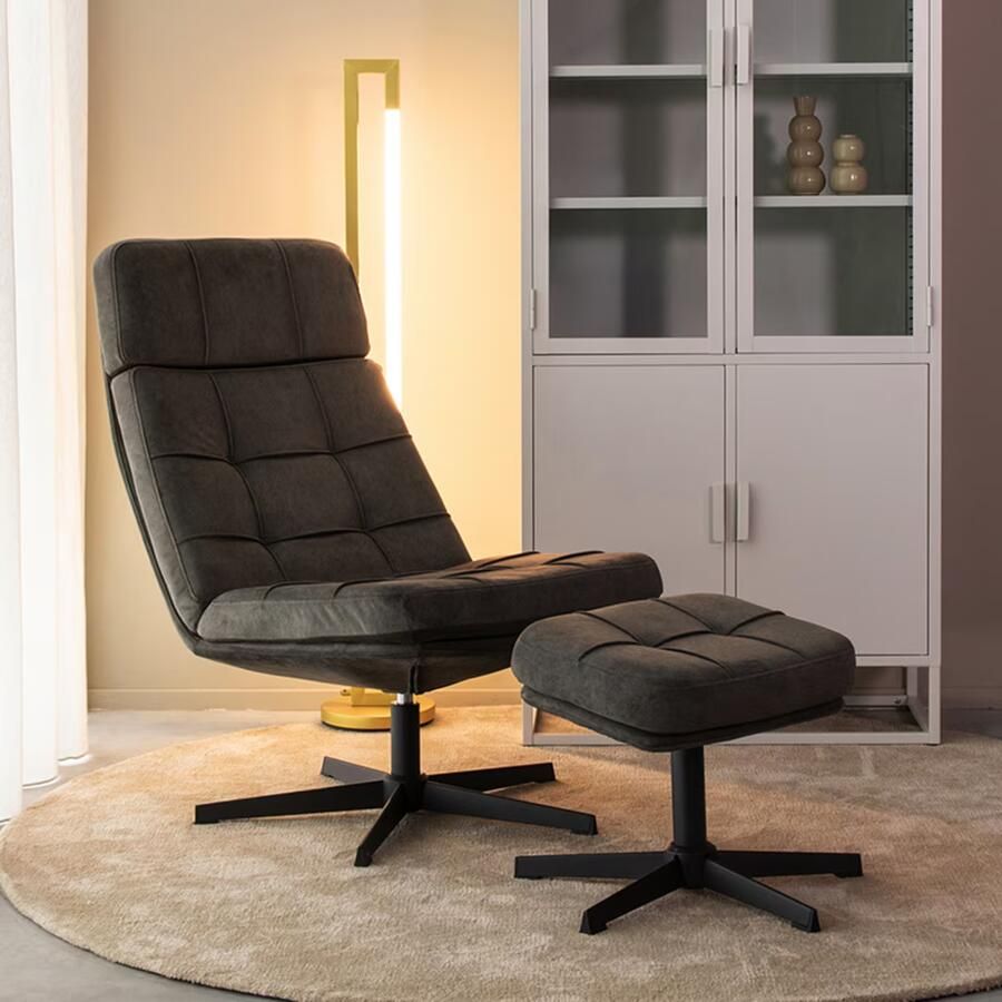 LABEL51 Fauteuil Alvar Antraciet Cosmo Incl. Hocker 57x53x83 Cm
