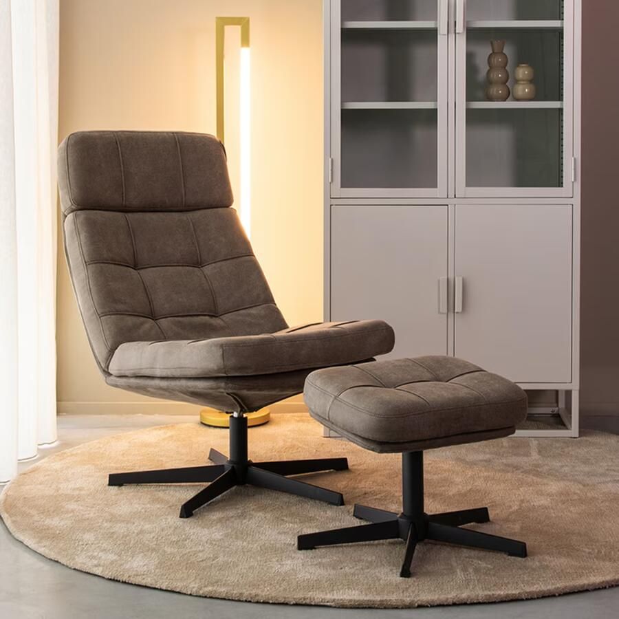 LABEL51 | Fauteuil Alvar Taupe Boucle Incl. Ottoman | Zitmeubels woonkamer | Fauteuil