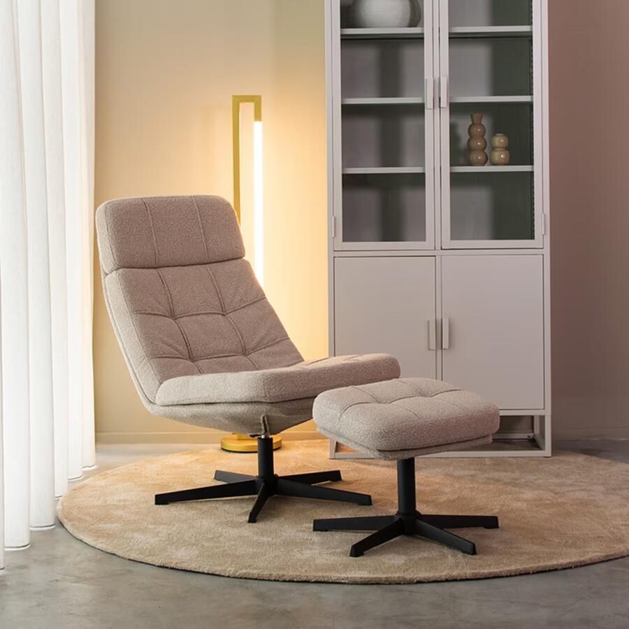 LABEL51 Fauteuil Alvar Met hocker Bouclé Naturel