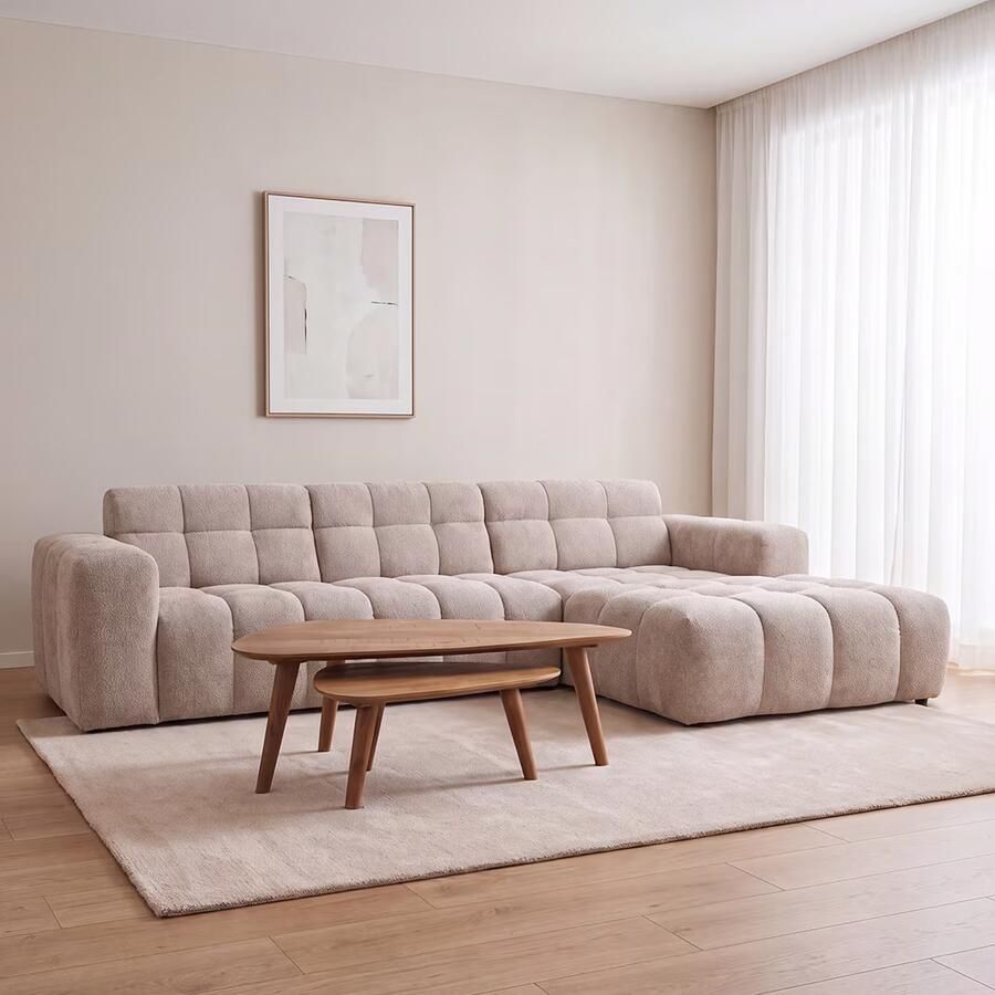LABEL51 Loungebank Luna Rechts 327cm Chenille Naturel