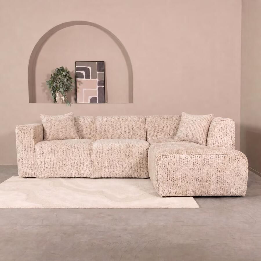 LABEL51 Loungebank Salvano Rechts 273cm Rimba-stof Beige