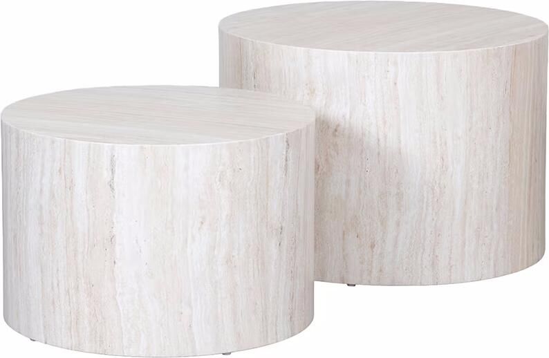LABEL51 Ronde Salontafel Pure Travertin Set van 2 stuks Beige