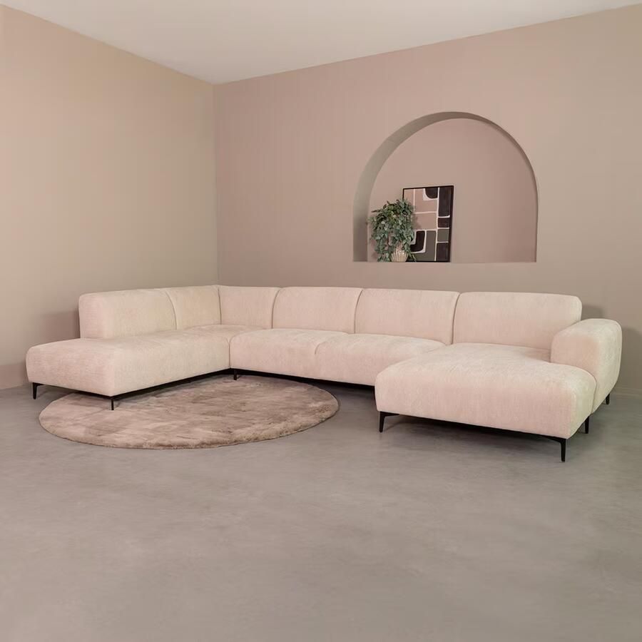 LABEL51 U-bank Merido Links 368cm Raven stof Naturel