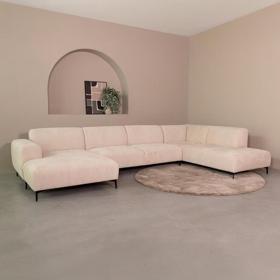 LABEL51 U-bank Merido Rechts 368cm Raven stof Naturel