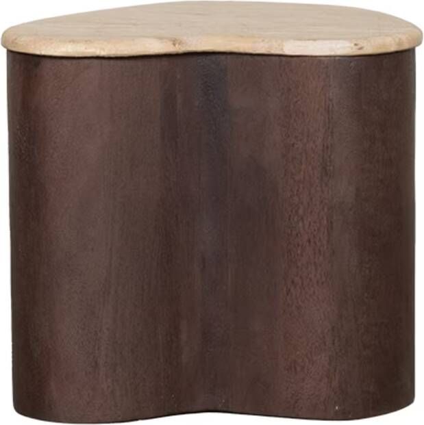 LABEL51 Organische Bijzettafel Davi Travertin en hout 40 x 30cm Espresso