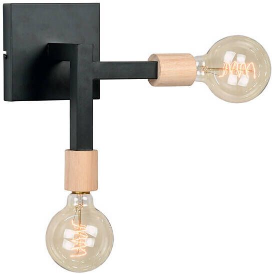 LABEL51 Wandlamp Loco Zwart Metaal Naturel Rubberwood
