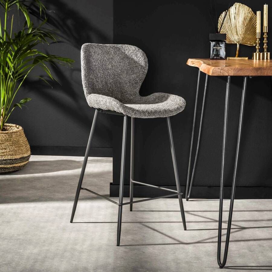 LifestyleFurn Barstoel set van 4 Gael Bouclé grijs zithoogte 67cm