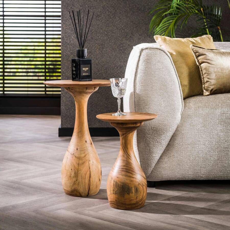 LifestyleFurn Bijzettafel Edison Acaciahout Set van 2 stuks Massief acacia naturel Rond