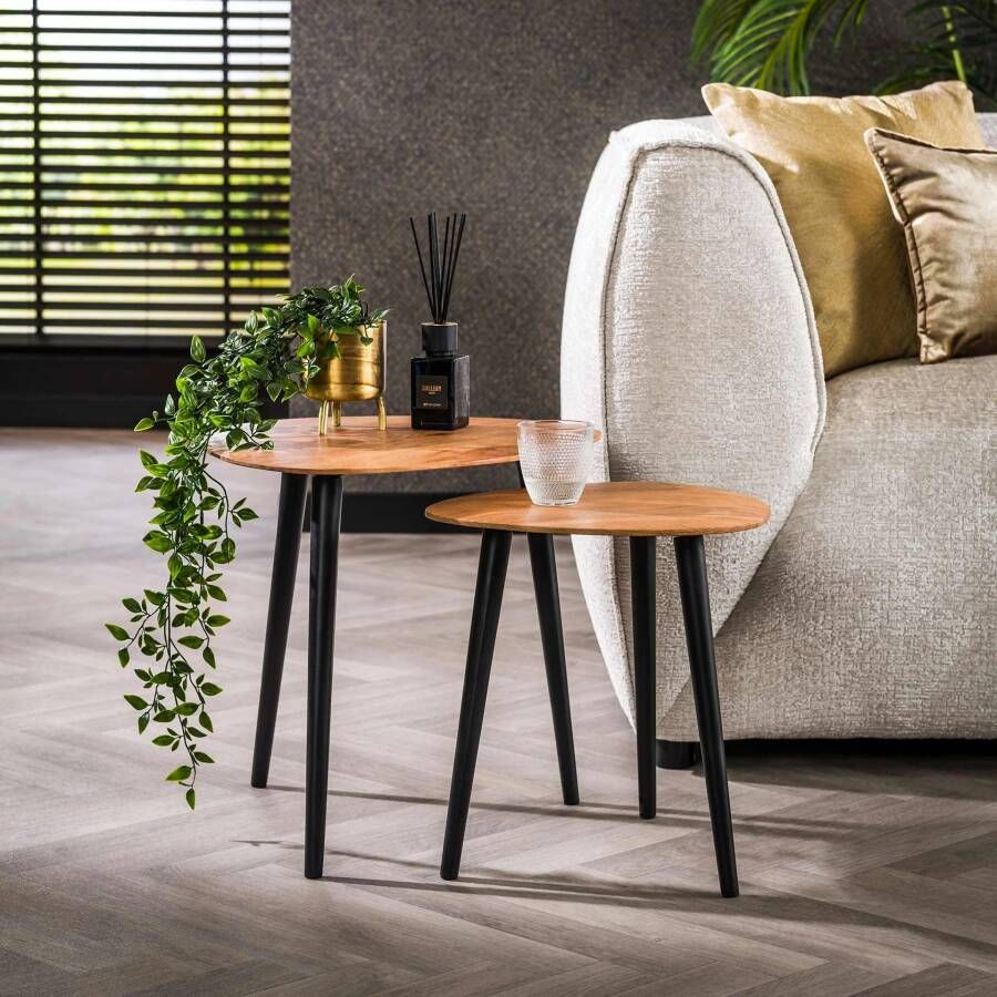 LifestyleFurn Bijzettafel Edison Acaciahout Set van 2 stuks Massief acacia naturel Organisch