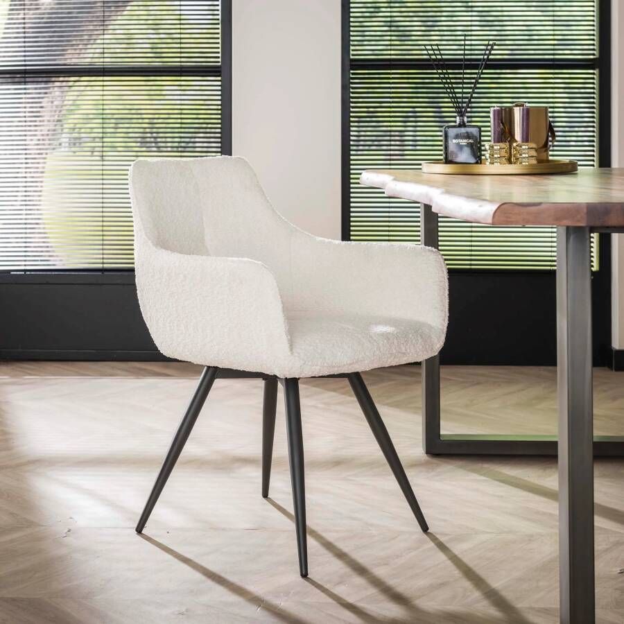 LifestyleFurn Draaibare Eetkamerstoel set van 2 Evelia Bouclé Wit