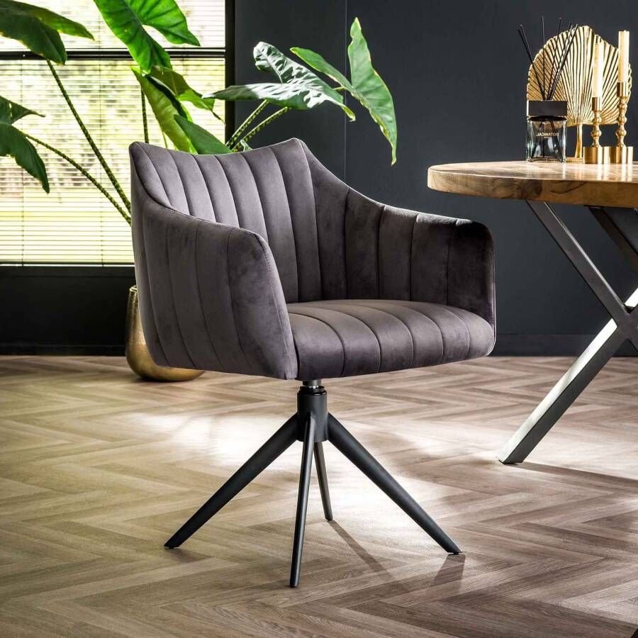LifestyleFurn Draaibare Eetkamerstoel set van 2 Kirin Velvet Antraciet