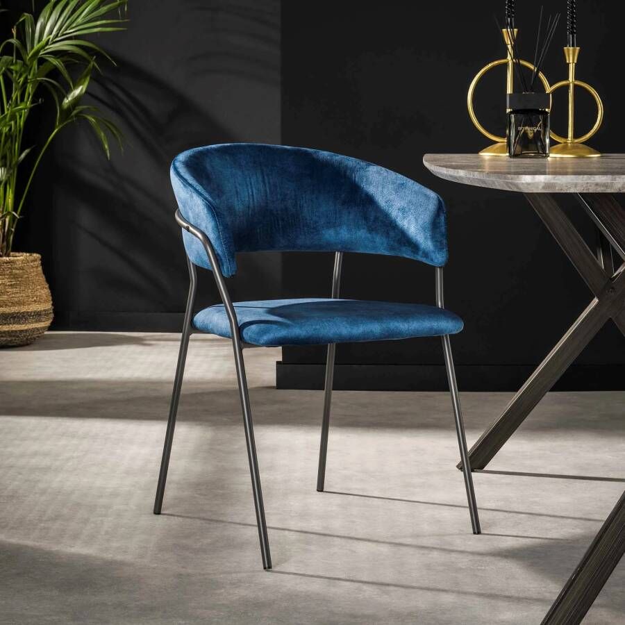 LifestyleFurn Eetkamerstoel set van 4 Andrena Velvet Blauw velours