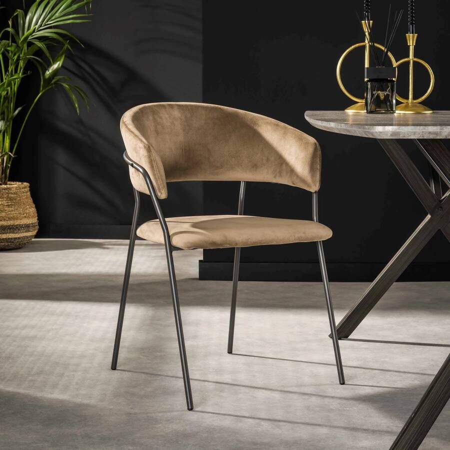 LifestyleFurn Eetkamerstoel set van 4 Andrena Velvet Champagne velours