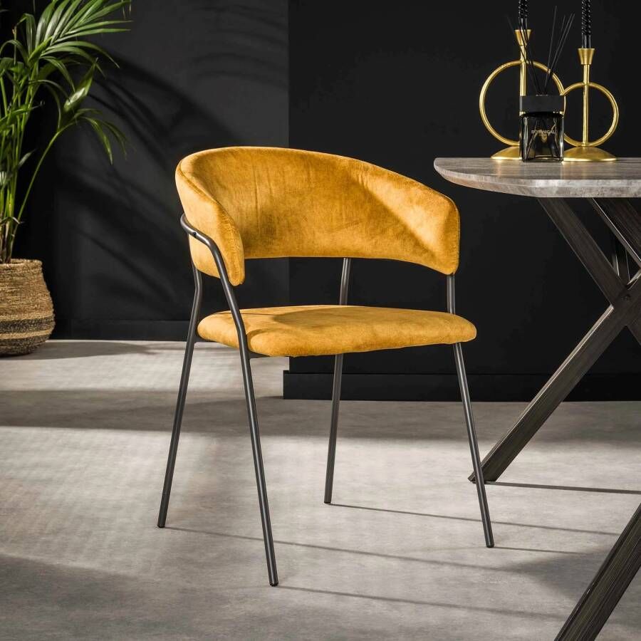 LifestyleFurn Eetkamerstoel set van 4 Andrena Velvet Goudkleurig velours