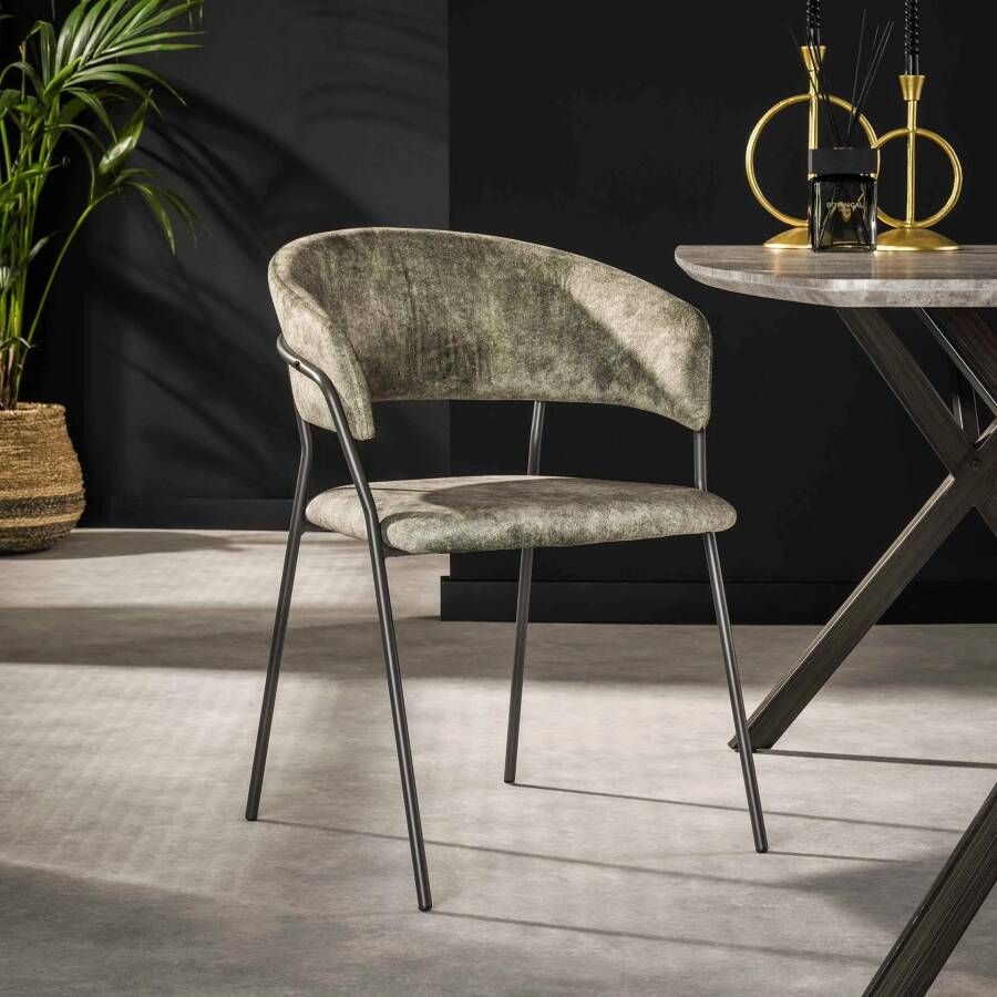 LifestyleFurn Eetkamerstoel set van 4 Andrena Velvet Mosgroen velours