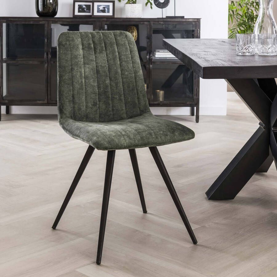 LifestyleFurn Eetkamerstoel set van 4 'Cora' Velvet kleur Mosgroen