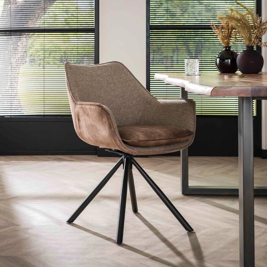 LifestyleFurn Eetkamerstoel Edrick Draaibaar champagne mix stof