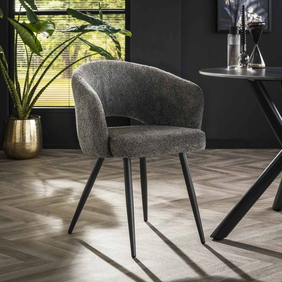 LifestyleFurn Eetkamerstoel set van 2 Guinevere Bouclé Grijs
