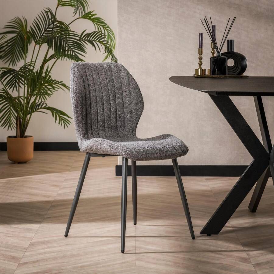 LifestyleFurn Eetkamerstoel set van 4 Lyndsey Bouclé Grijs