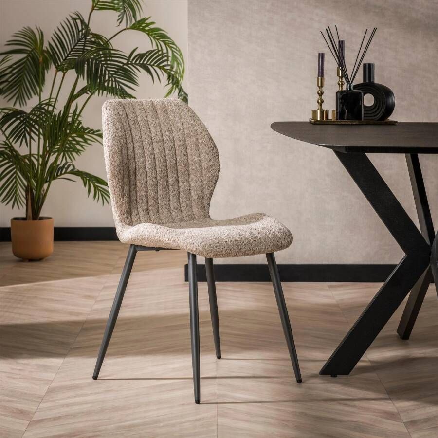 LifestyleFurn Eetkamerstoel set van 4 Lyndsey Bouclé Zand
