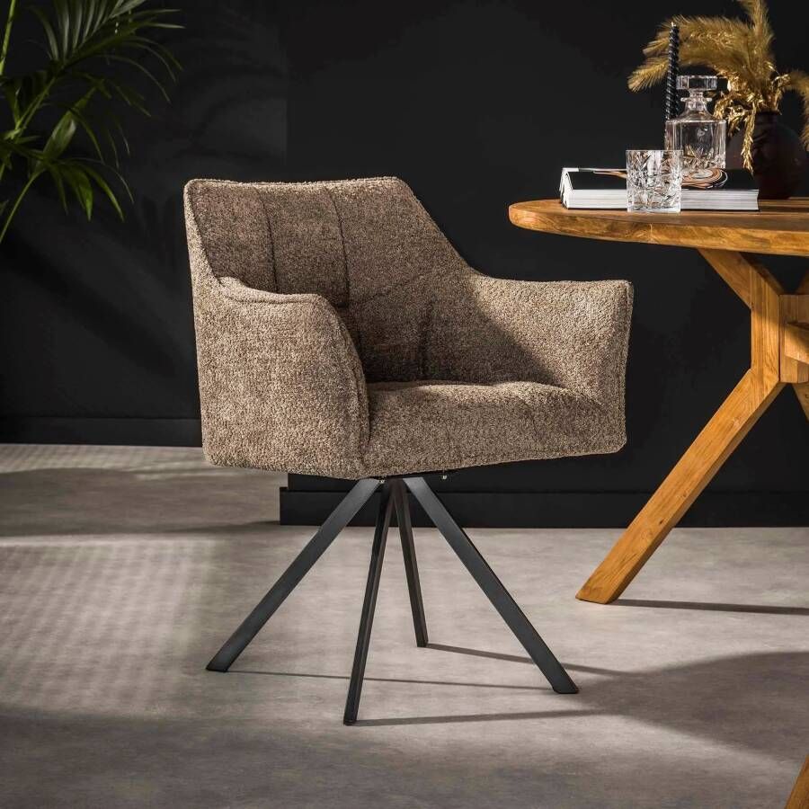 LifestyleFurn Eetkamerstoel set van 2 Thandie Bouclé Draaibaar Boucle taupe