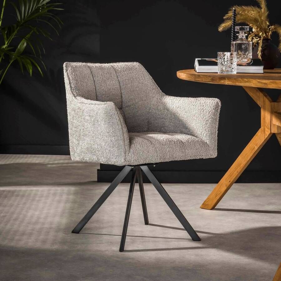 LifestyleFurn Eetkamerstoel set van 2 Thandie Bouclé Draaibaar Boucle zilverkleurig