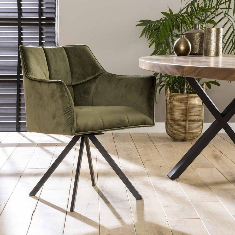 LifestyleFurn Eetkamerstoel set van 2 'Thandie' Velvet Draaibaar kleur Groen