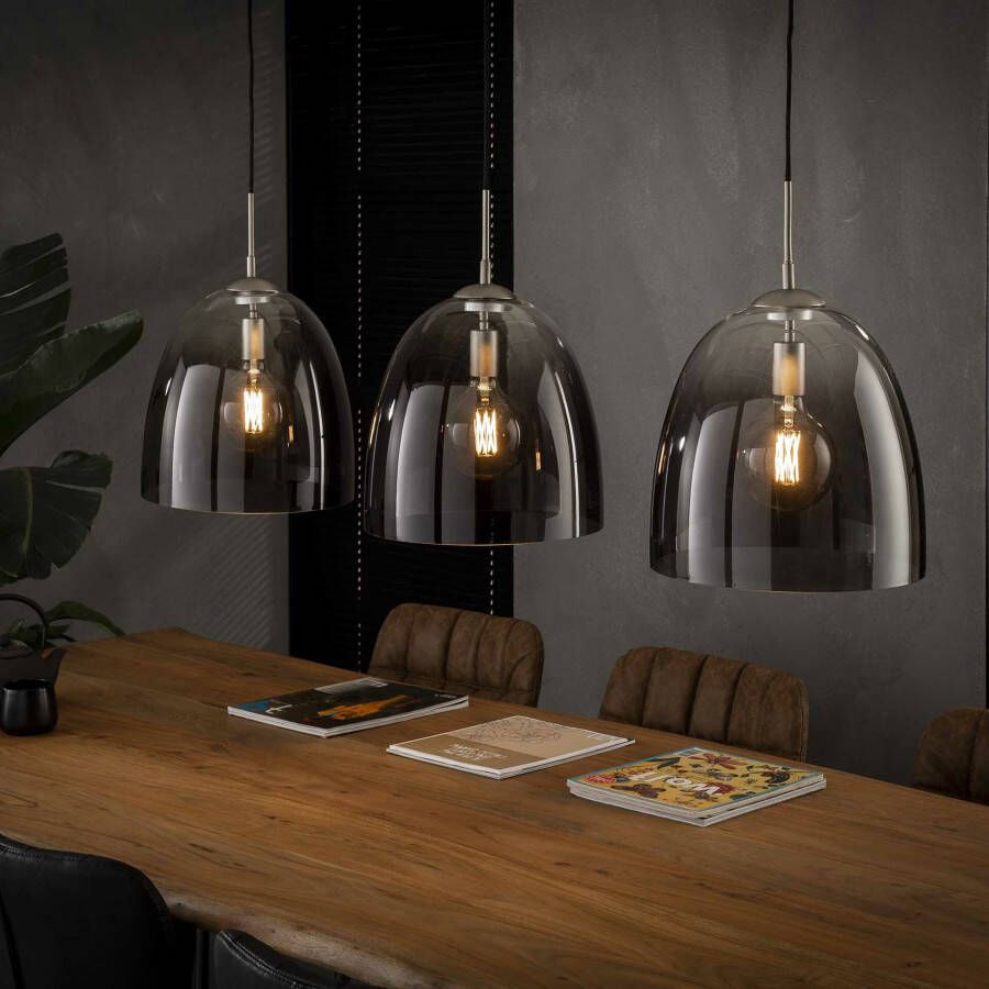 LifestyleFurn Glazen Hanglamp Misha 3-lamps Mat nikkel