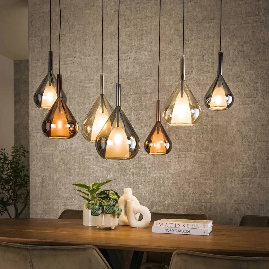 LifestyleFurn Hanglamp Cristine Glas 4+3-lamps Zwart