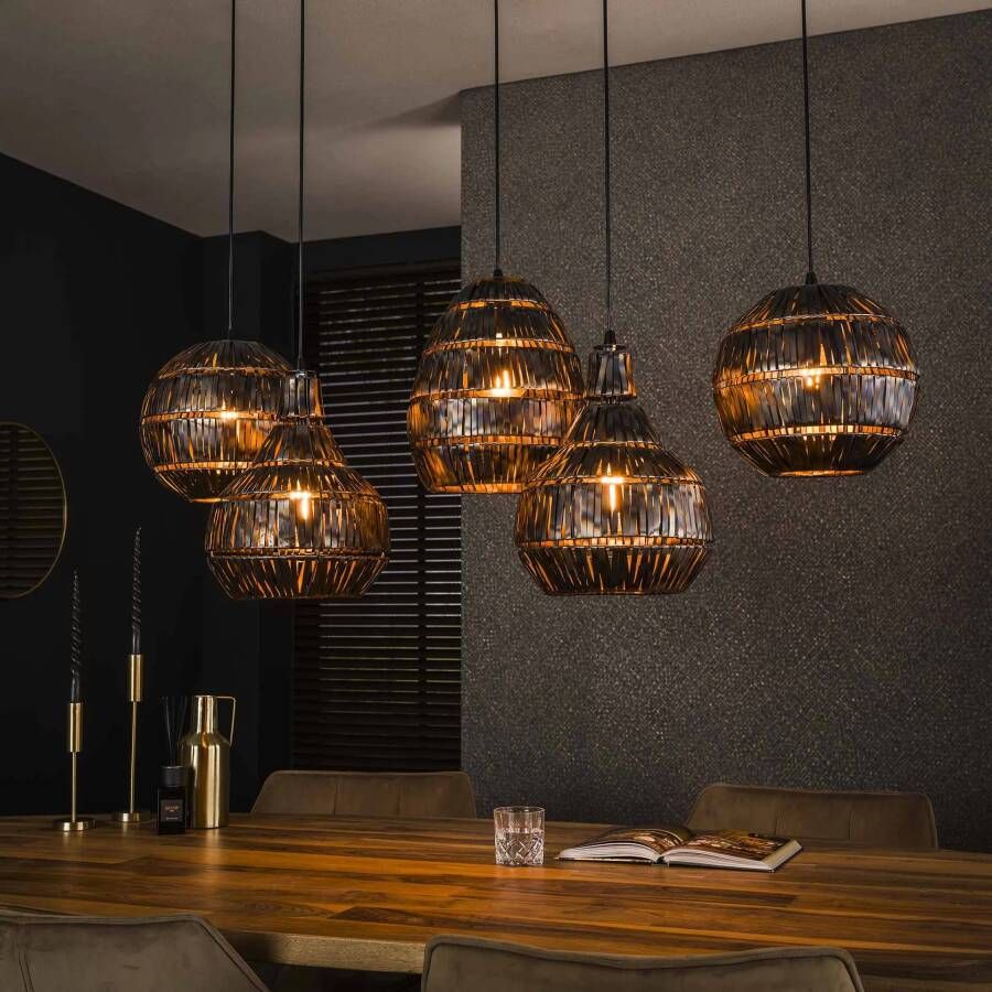 LifestyleFurn Hanglamp Dillon 5-lamps Zwart bruin