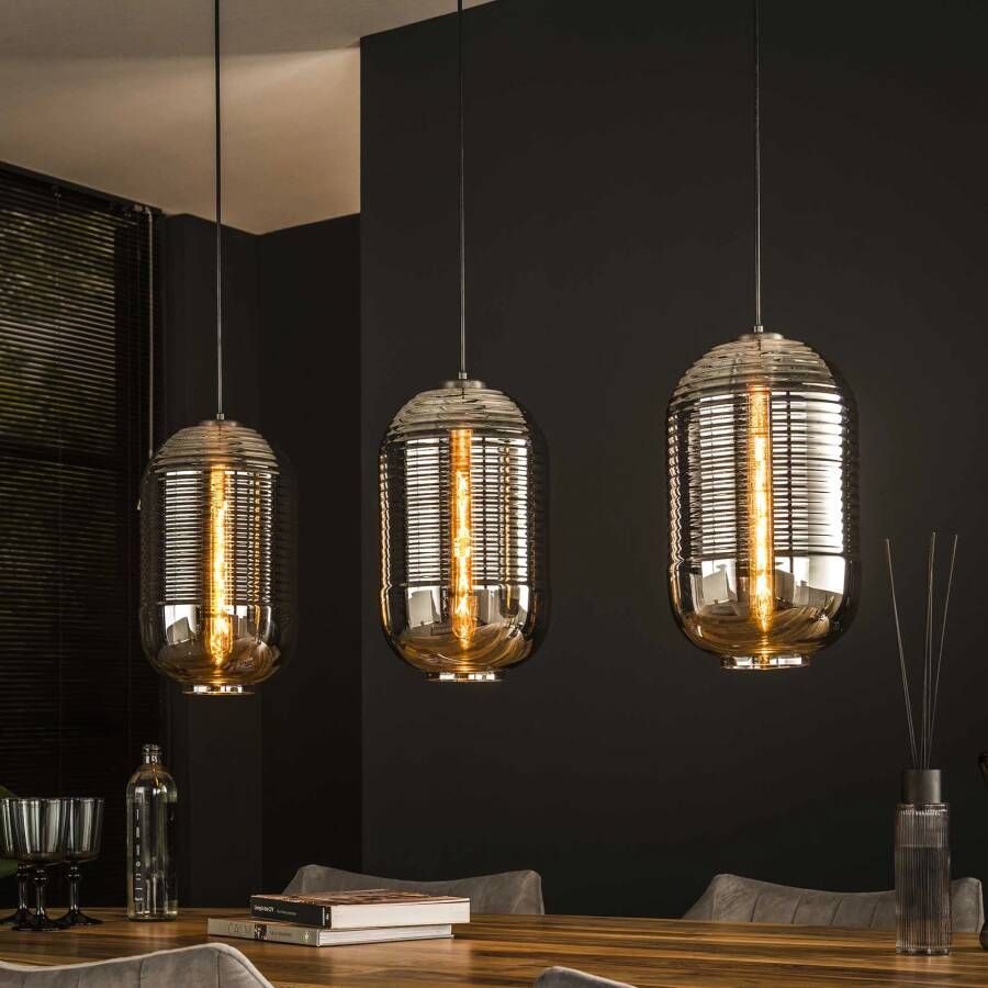 LifestyleFurn Hanglamp Efram 3-lamps Glas Artic Zwart