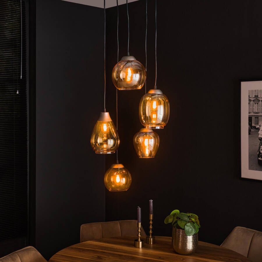 LifestyleFurn Hanglamp Francesco 5-lamps Glas Amber