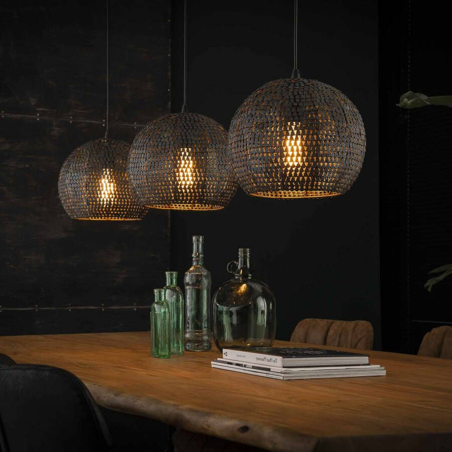 LifestyleFurn Hanglamp Goran 3-lamps Zwart Bruin