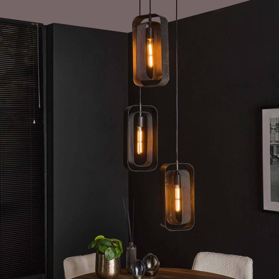 LifestyleFurn Hanglamp Allyse 3-lamps Artic Zwart