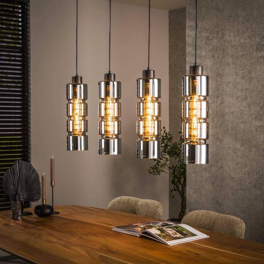 LifestyleFurn Hanglamp Kamee 4-lamps Artic Black