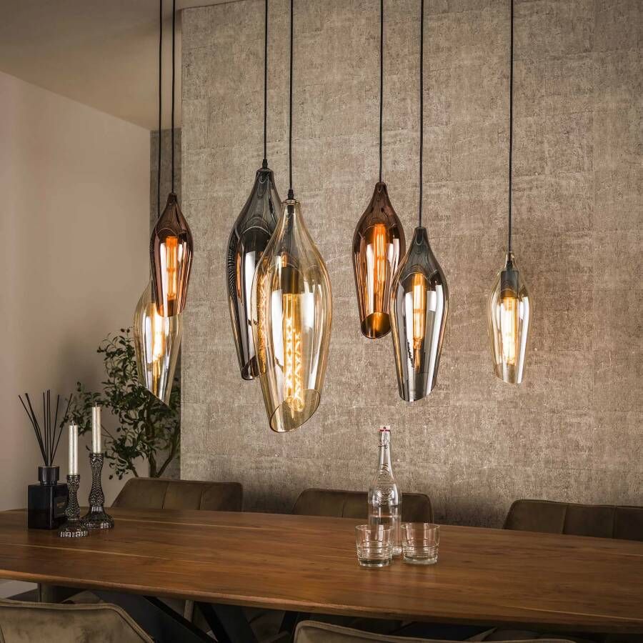 LifestyleFurn Hanglamp Luvia Glas 4+3-lamps Zwart