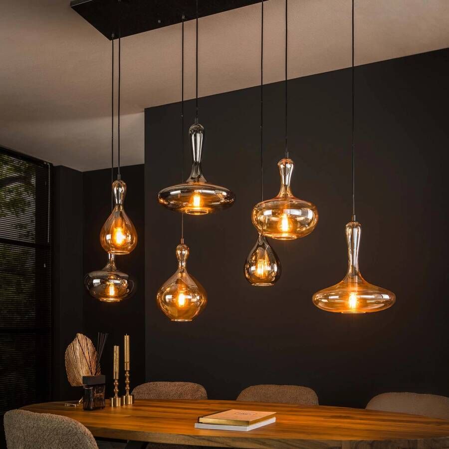 LifestyleFurn Hanglamp San Glas 4+3-lamps Artic zwart