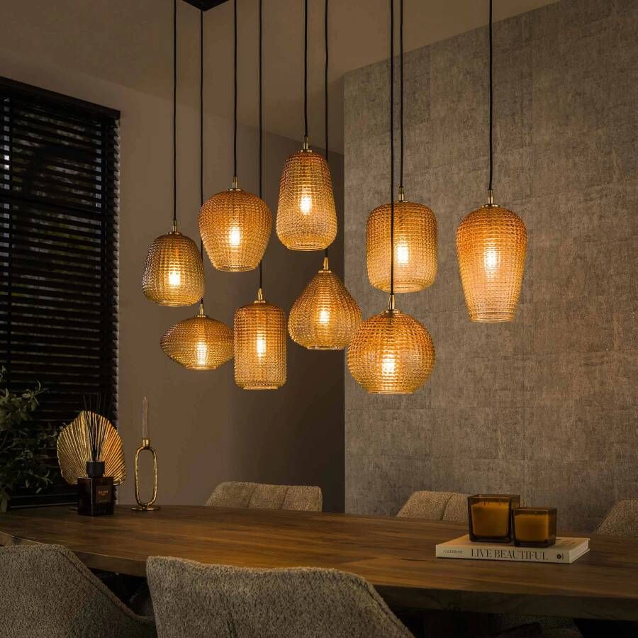 LifestyleFurn Hanglamp Tamecka 9-lamps Amber